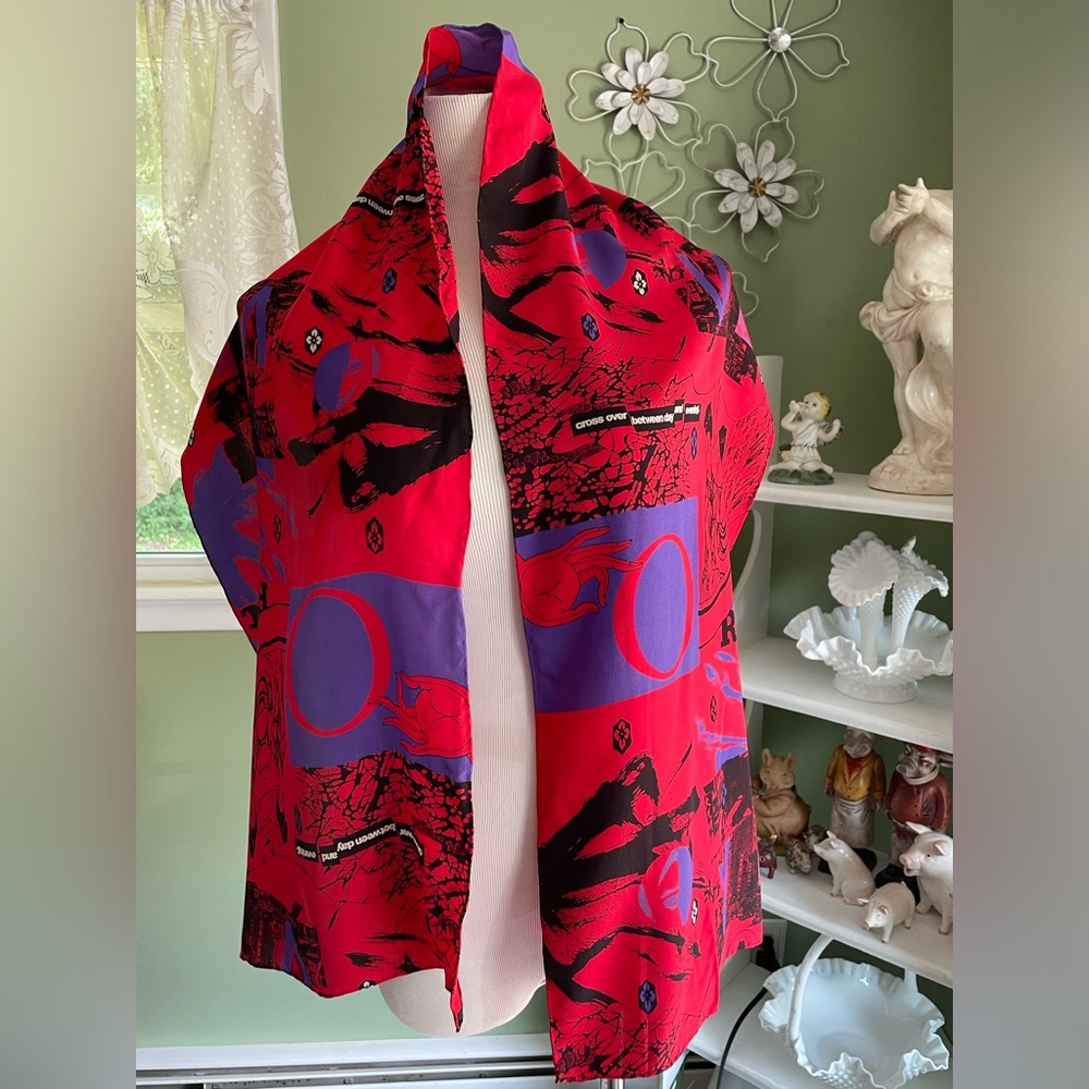 Vintage red and purple silk scarf